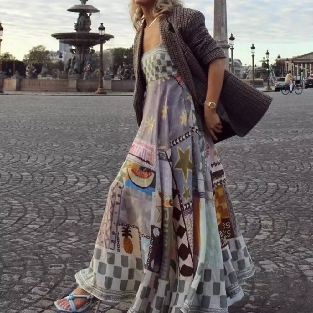 Boho Patchwork Maxi Dress in Pastel Multi - Picture 7 of 16